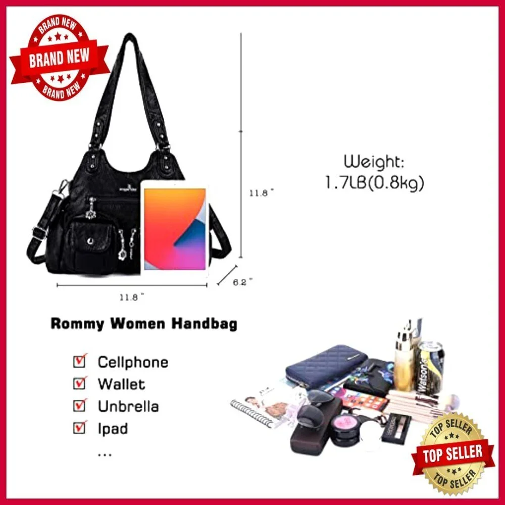 Soft PU Leather Hobo Shoulder Bag with Adjustable Strap, 3 Pockets